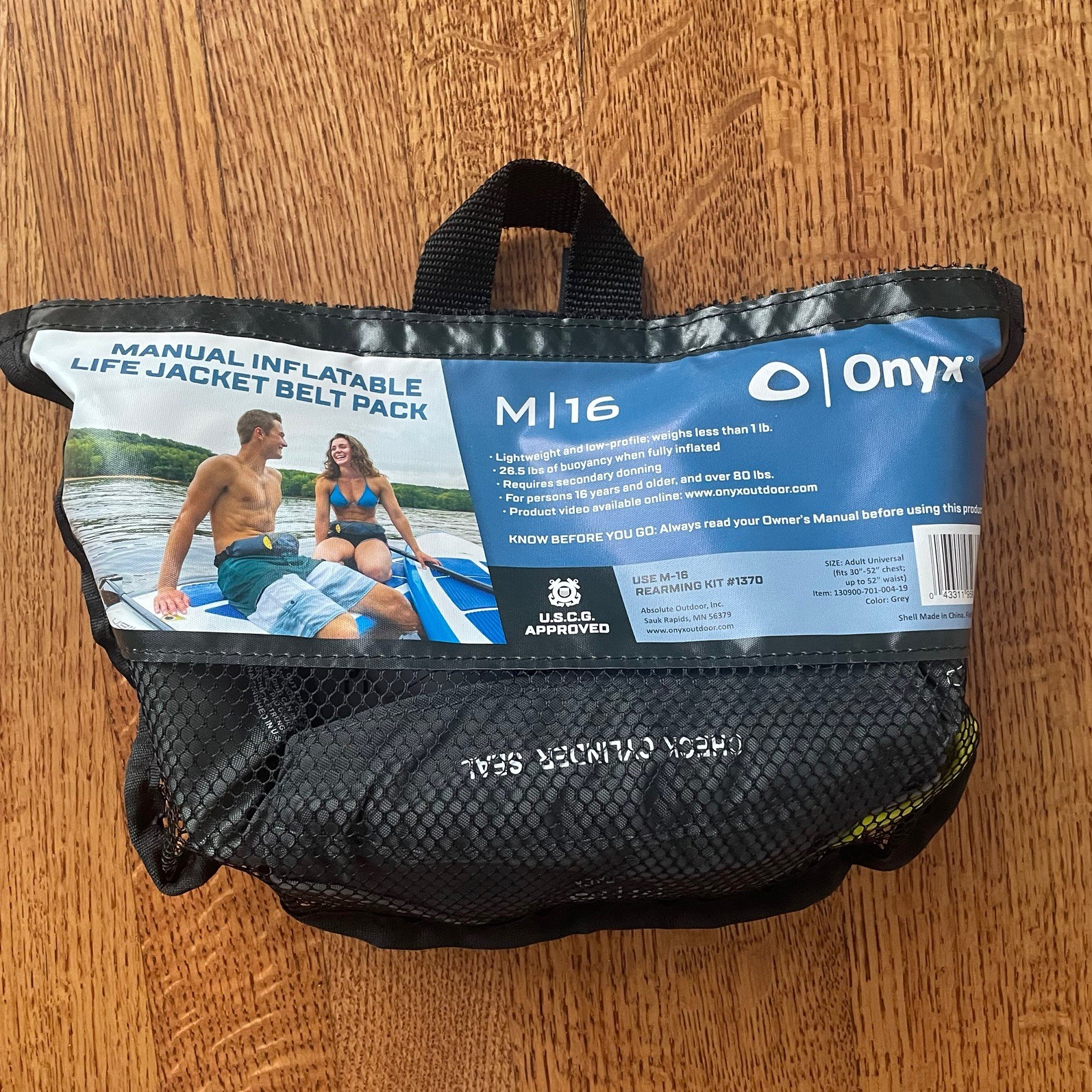 Onyx M-16 Series Manual Inflatable Life Jacket Belt Pack PFD Grey NEW