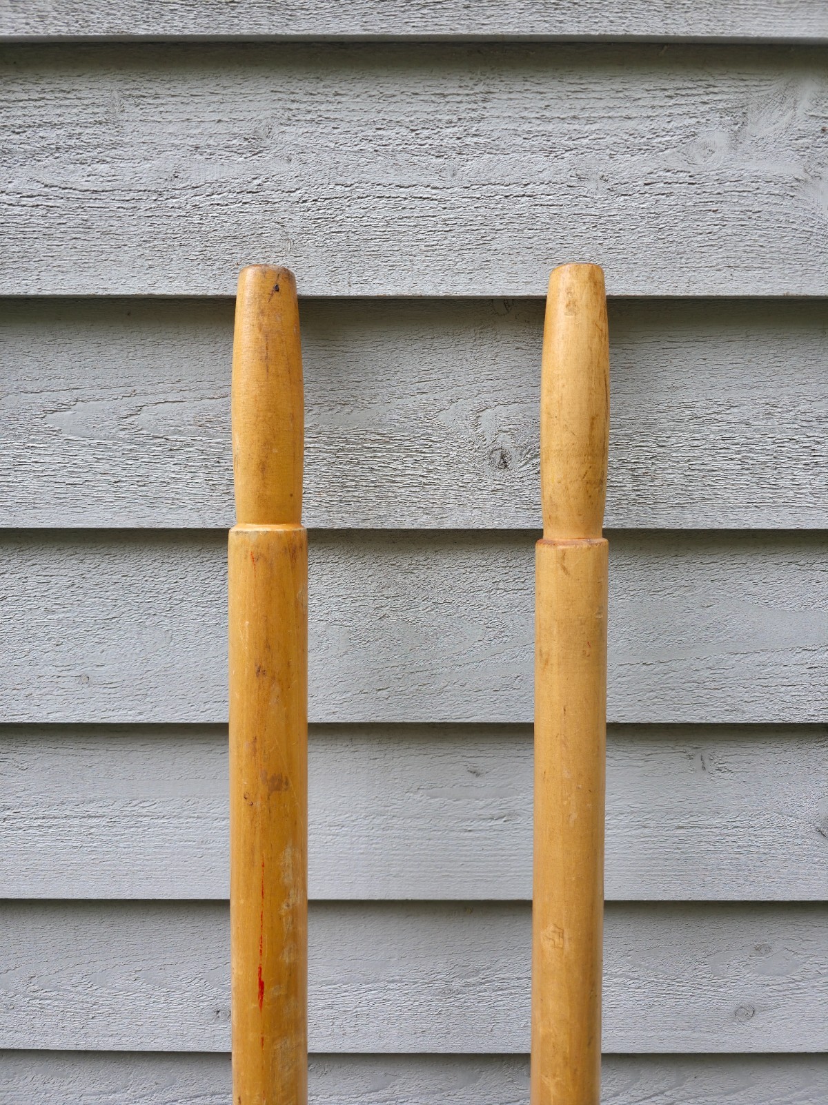 VINTAGE Old Wooden BLONDE Oars Paddles FEATHER BRAND Measures 59″