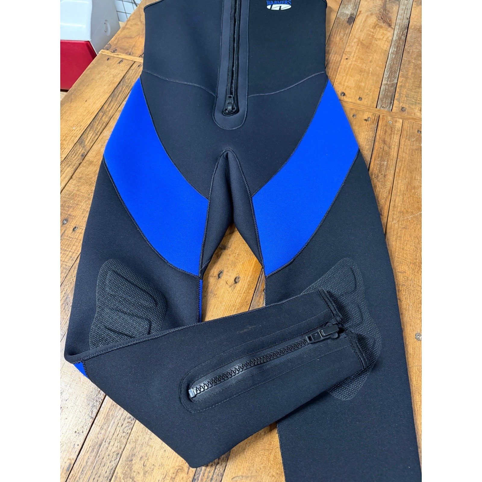 Deep See Warmers Wetsuit Men L Black Blue Neoprene Sleeveless Front Zip Sport
