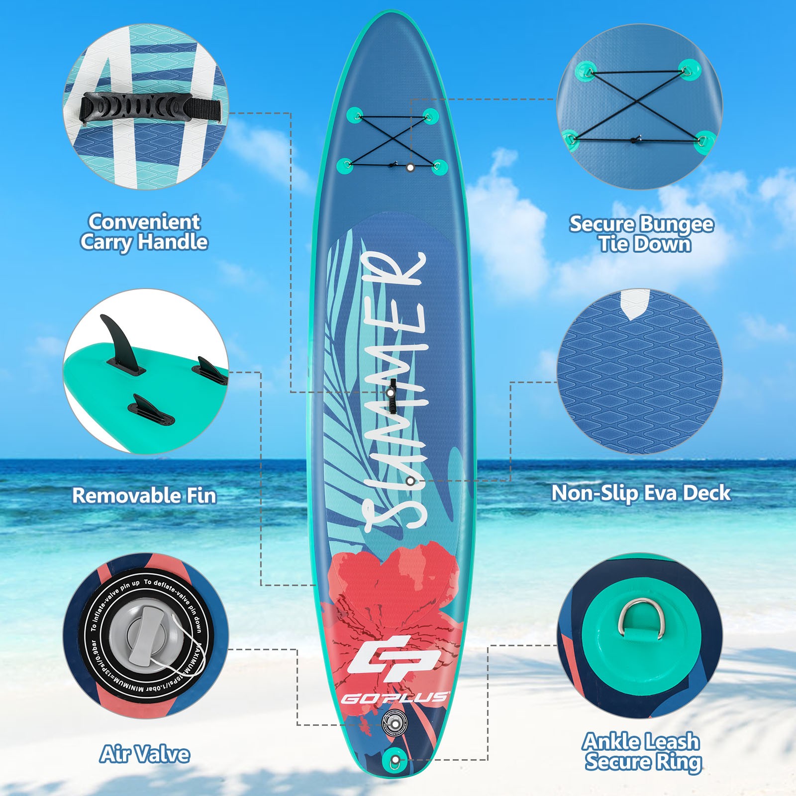 Costway 11ft Inflatable Stand Up Paddle Board W/ Backpack Leash Aluminum Paddle