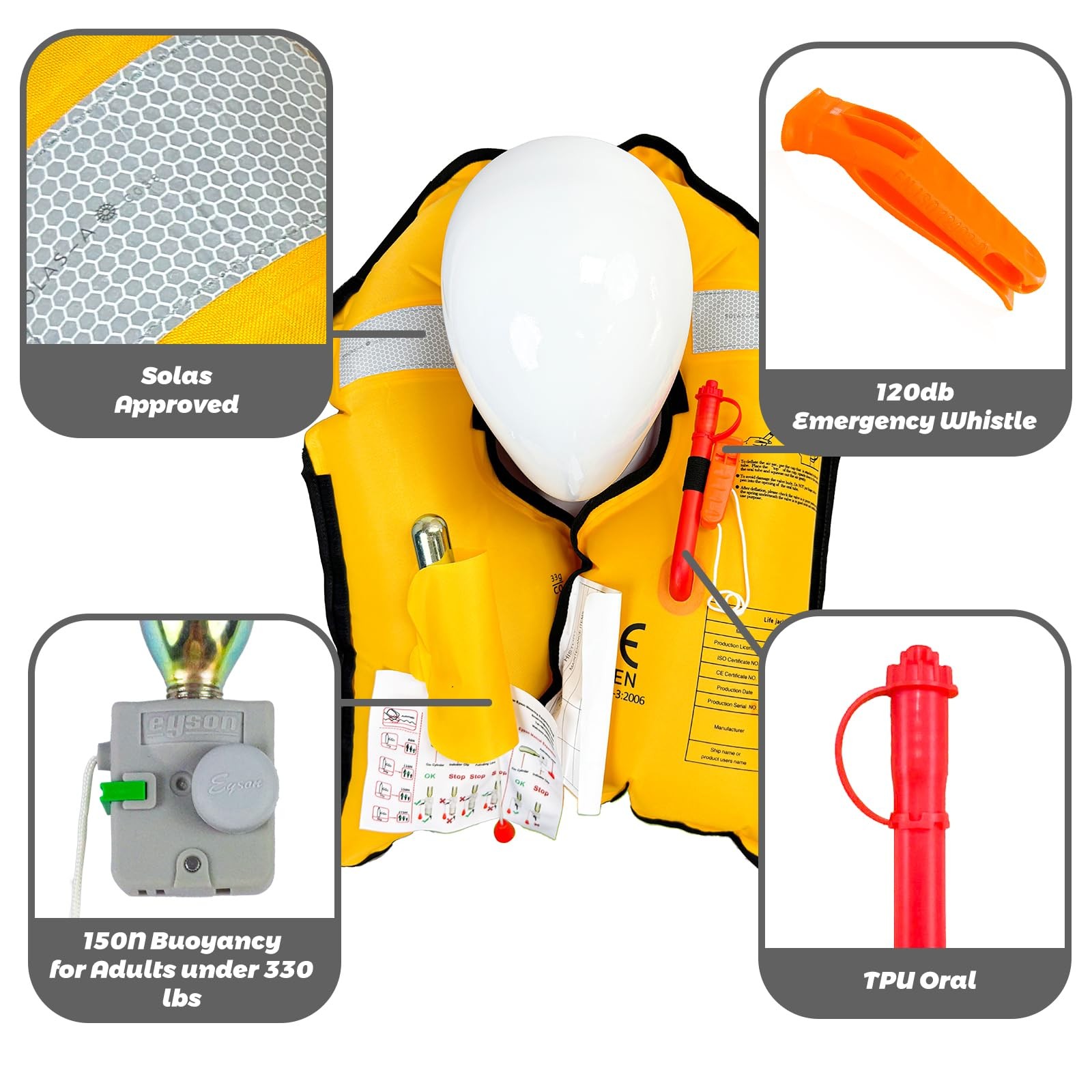 Inflatable Life Jacket Supports up to 330 lbs |Life Vest for Adults|PFD Low P…