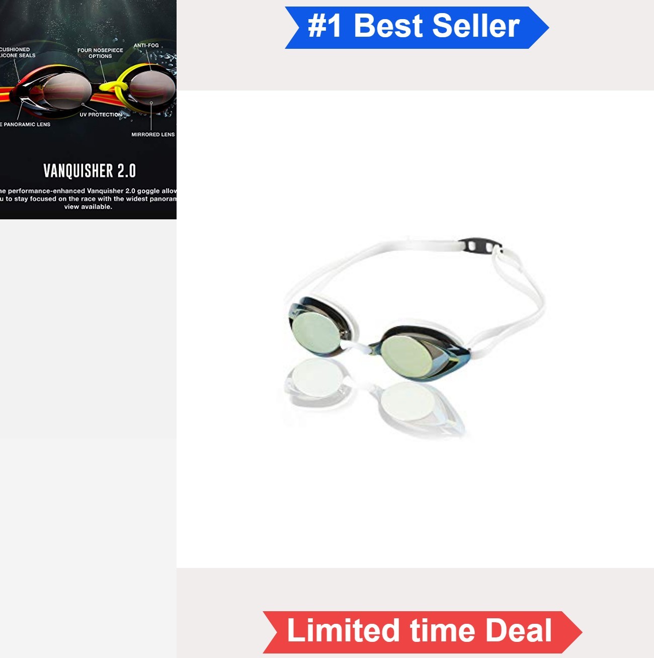 Mirrored Swim Goggles Anti-Fog UV Protection Polycarbonate Lens Silicone Frame