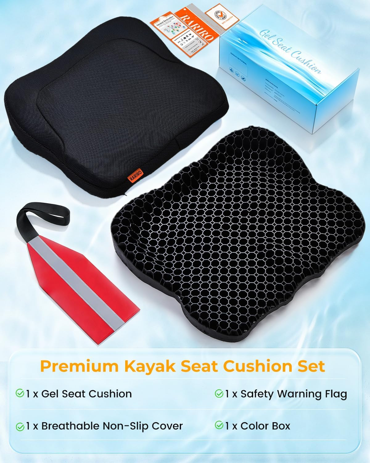 Premium Gel Kayak Seat Cushion, Thickened Non-Slip Waterproof Seat Pad, Breathab