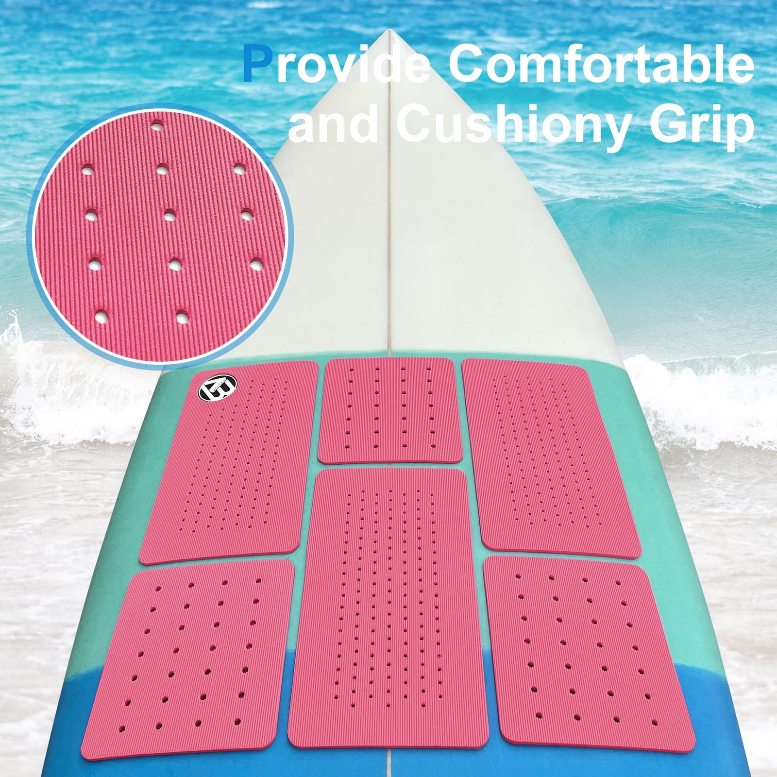 EVA Surfboard Traction Pad 3pcs/6pcs Stomp Pads for All Boards Black/Pink