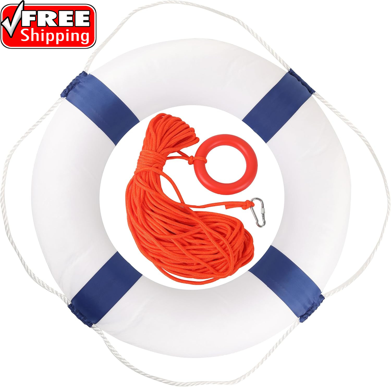 20″ Foam Life Preserver Ring with 98.4Ft Floating Lifesaving Rope, Throwable Flo