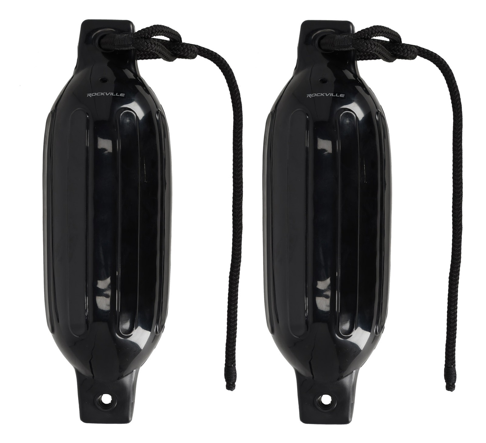 Rockville FEN245-BLACK Boat Fender Package 2 Bumpers 4.5″x16″, 2 Lines + Pump