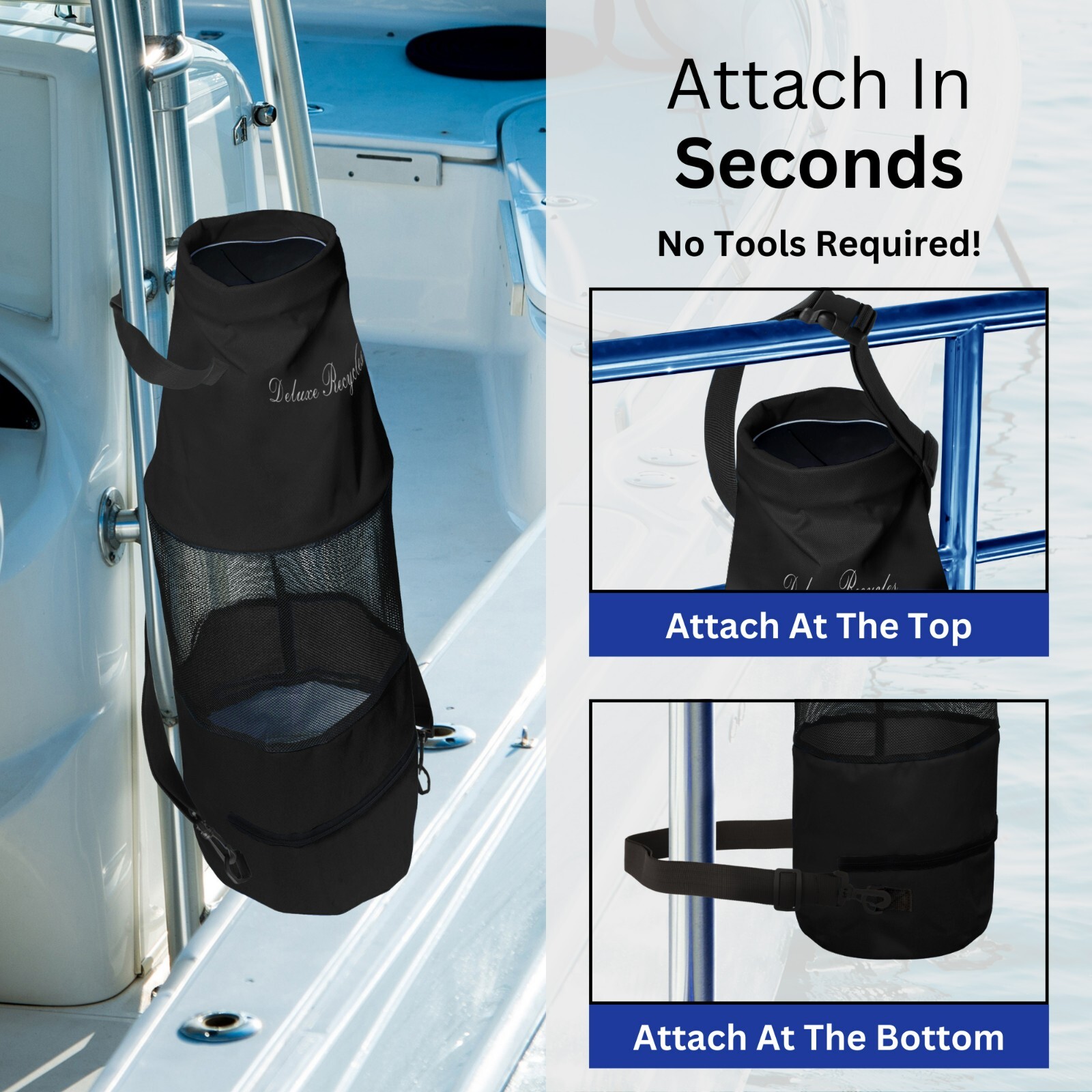 Deluxe Recycles Boat Trash Can Portable & Collapsible Bag W/ Easy Bottom Zipper