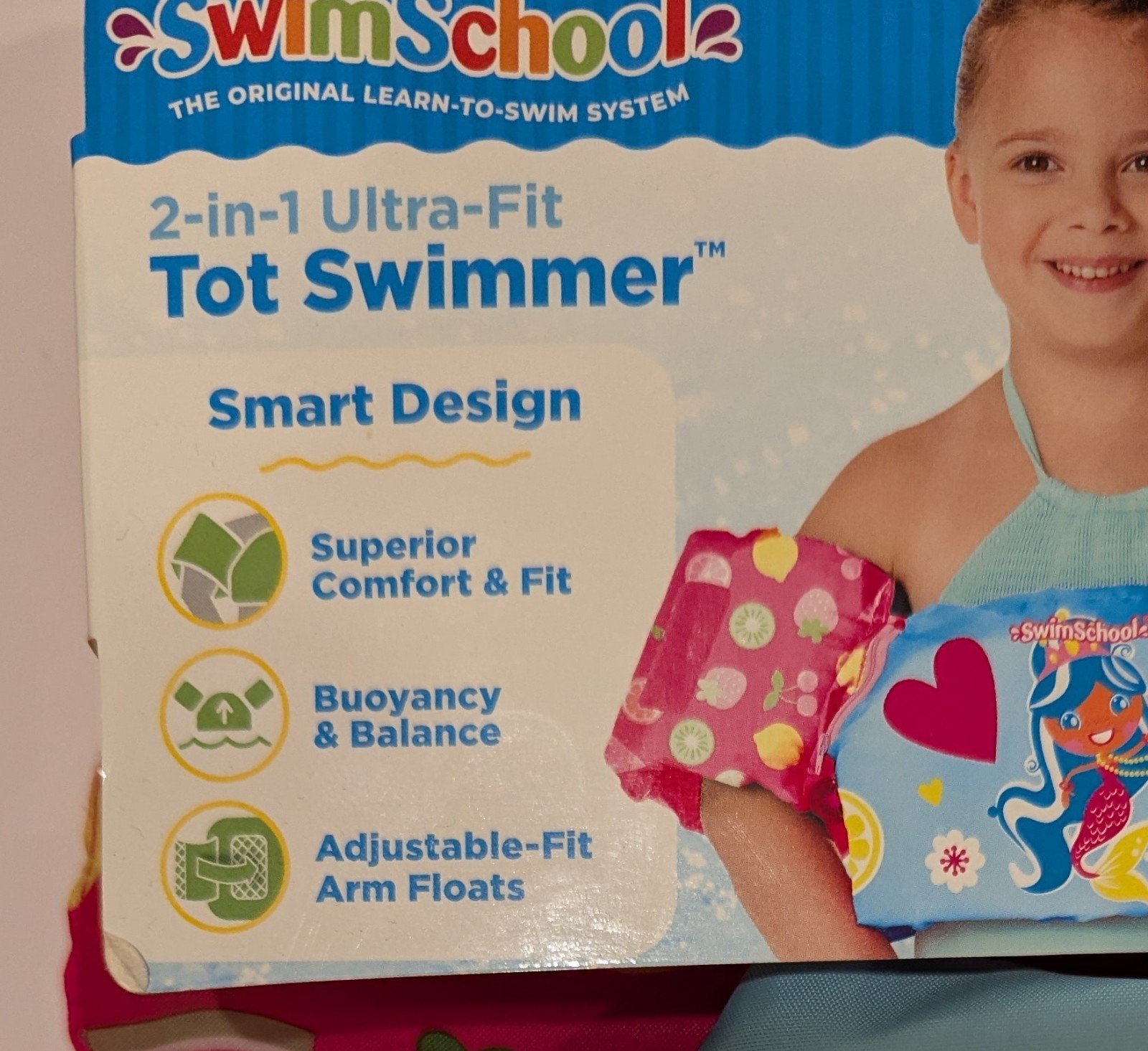 SwimSchool 2 In 1 Ultra-fit Tot Swimmer Pink, Max 50 pounds L3 Mermaid, 4-6 y/o