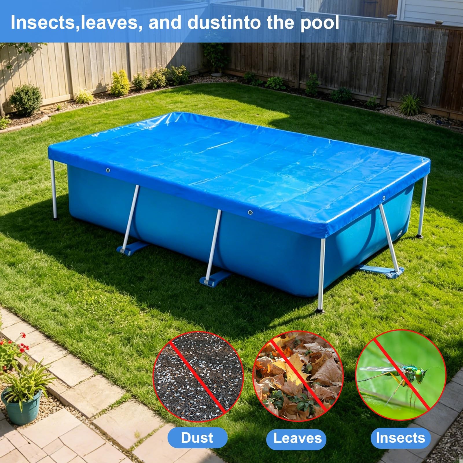 8.5 x 5.5’ Rectangular Pool Cover for Frame Above Ground Pool Cover 102″ X63″…