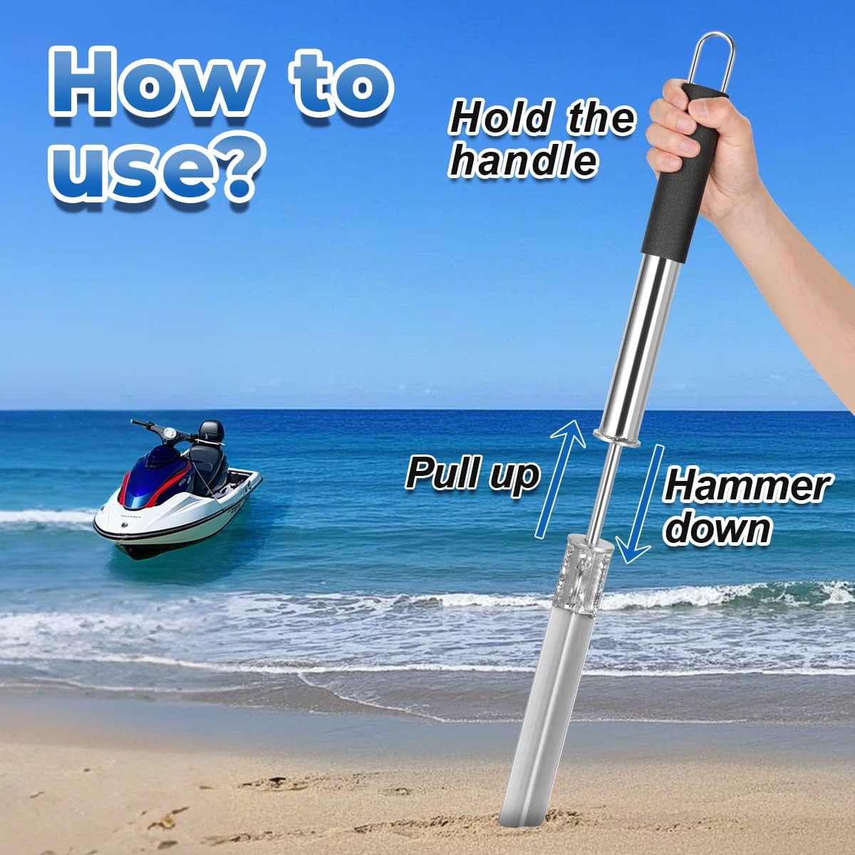 Sand Spike Boat Anchor Kit with Rope and Stainless Steel Anchor Slide Hook fo…