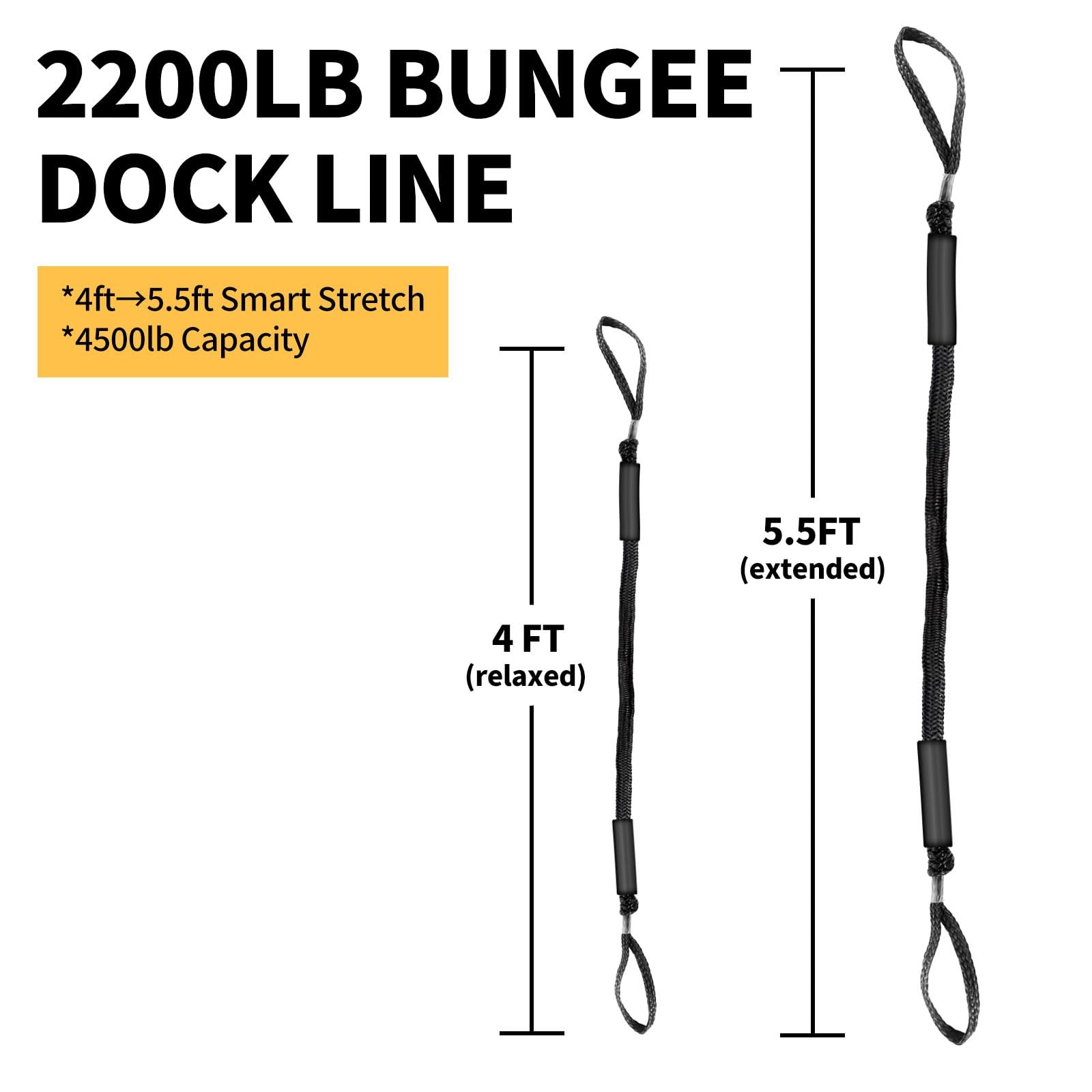 4FT Bungee Dock Lines for Boats with Loops – Shock Absorbent Black Blue