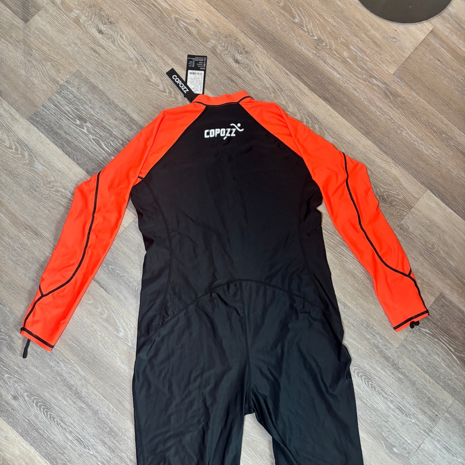 Copozz Full Body Rash Guard Wetsuit 3XL Black Neon Orange Long Sleeve Stirrup