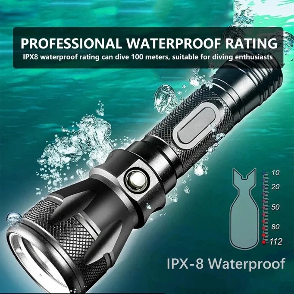 Powerful LED Diving Flashlight IPX8 Dive Lantern Underwater Torch Lighting