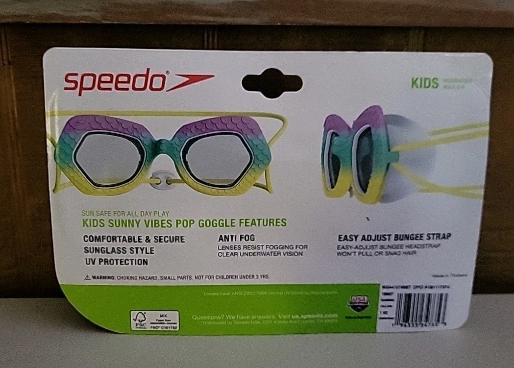 Speedo Kids Sunglass Swim Goggles Age 3-6 Anti Fog Easy Adjust UV New Sealed