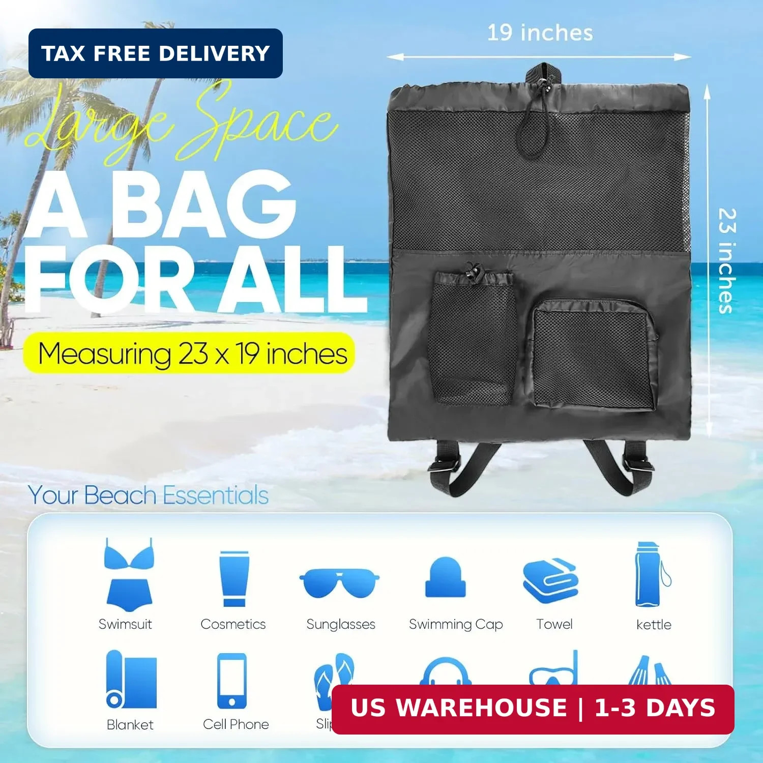 HOHOM Swim Mesh Beach Bag, Waterproof Gym Bags for Women and Men, Large Pool Bag