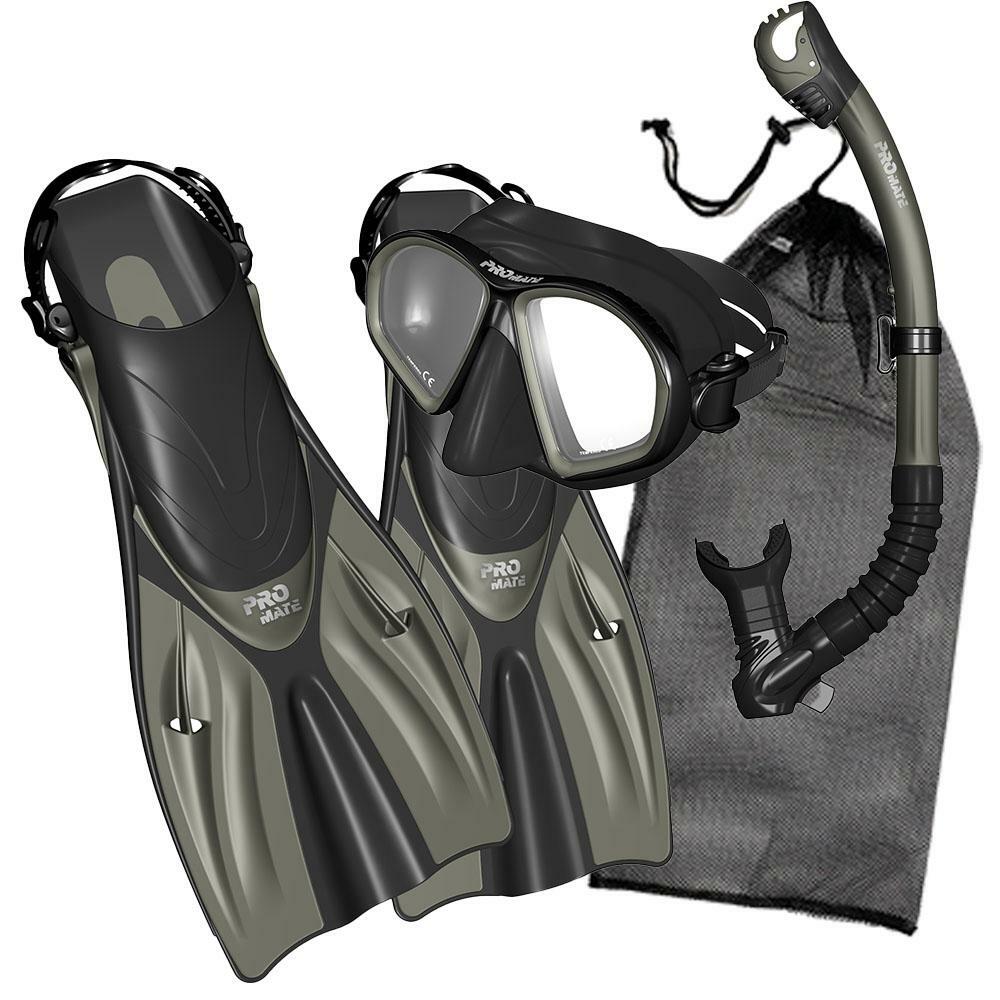 PROMATE Spectrum Adult Snorkeling Mask Fins Dry Snorkel Mesh Bag Dive Gear Set
