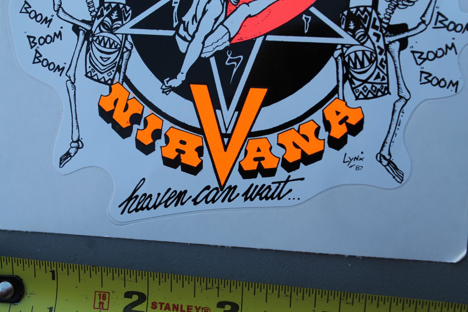 Nirvana Surfboards Neon Orange 80’s Pentagram Skulls V4A Vintage Surfing STICKER