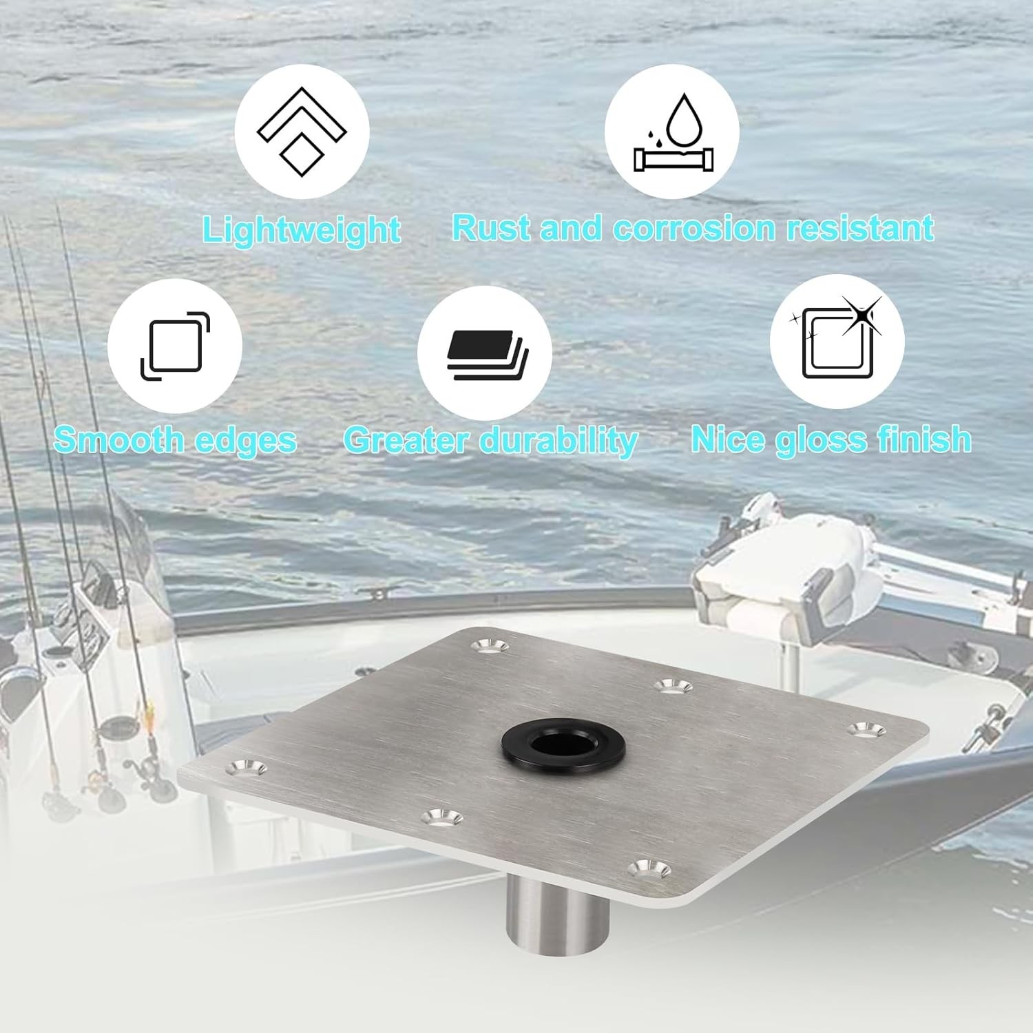 Boat Seat Base Mount Pedestal 1pack 7×7 Stainless Steel, Metallic