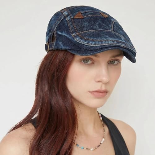 Denim Newsboy Hats for Men Women, Flat Ivy Gatsby Cabbie Medium Dark Blue