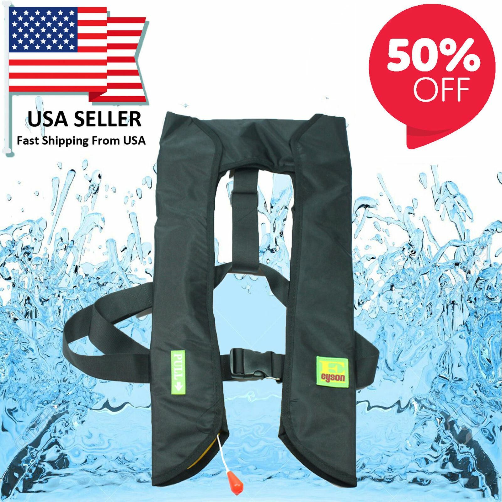 Premium Adult Inflatable Life Jacket Vest Lifesaving PFD C02 Cartridge – Black