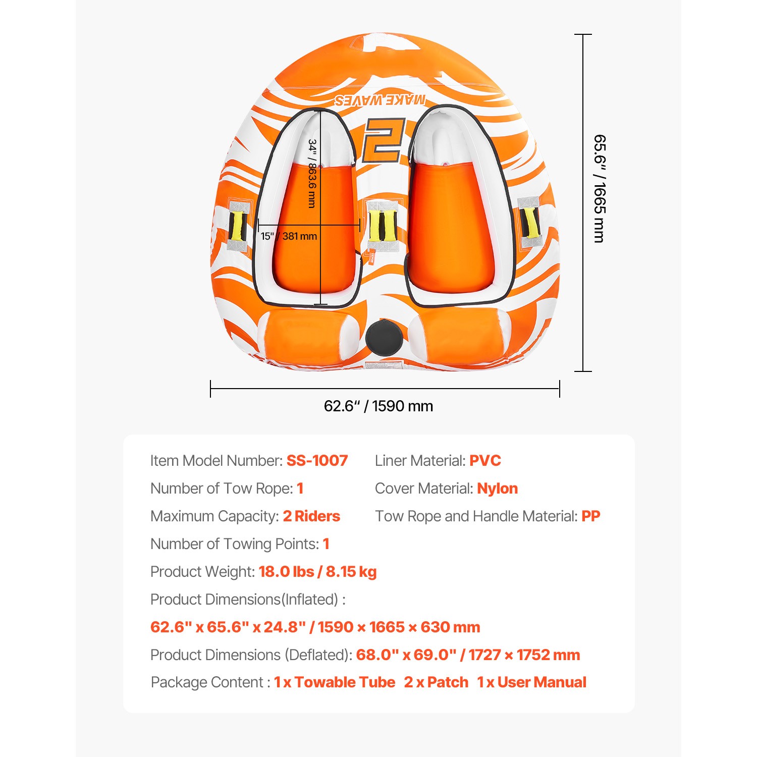 Uimoso Towable Tubes for Boating 2-Person Inflatable Boat w/2 Cockpits&Backrests