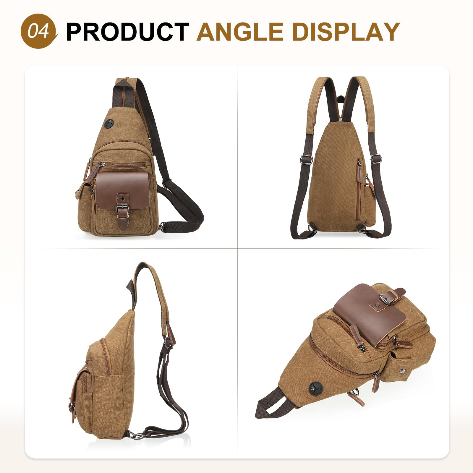 SUIKIHUM Canvas Sling Bag for Women 9.5×13.4×4.7 inches/24x12x34 cm, Coffee