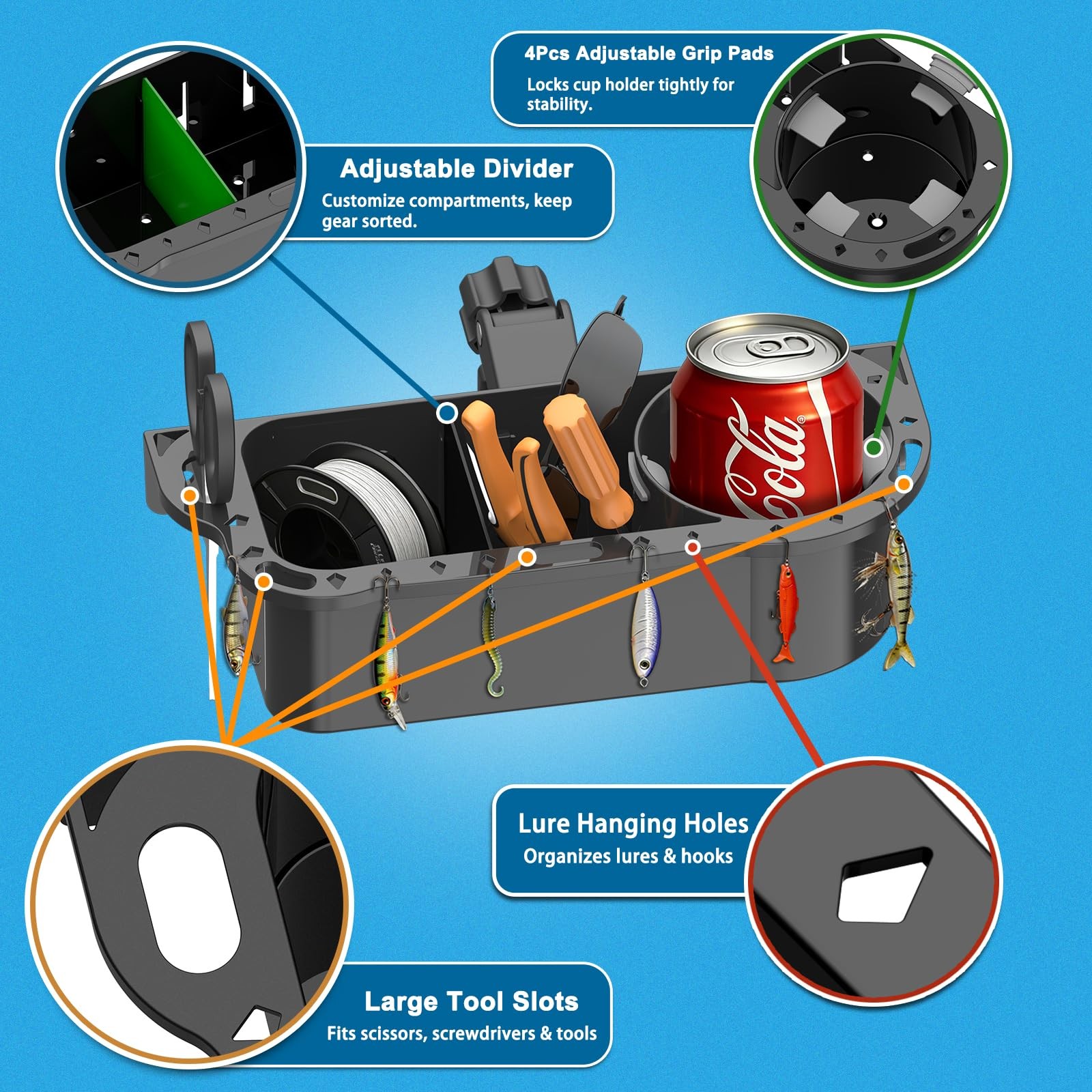 Boat Caddy Organizer, 3-in-1 Mount (Screw/Fishing Boat Track/Clamp-On), Remov…