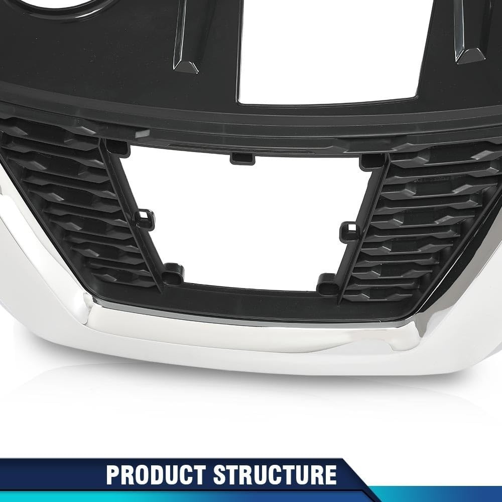 Front Upper Bumper Grille Assembly, Compatible with Nissan Rogue 2017 2018 2019
