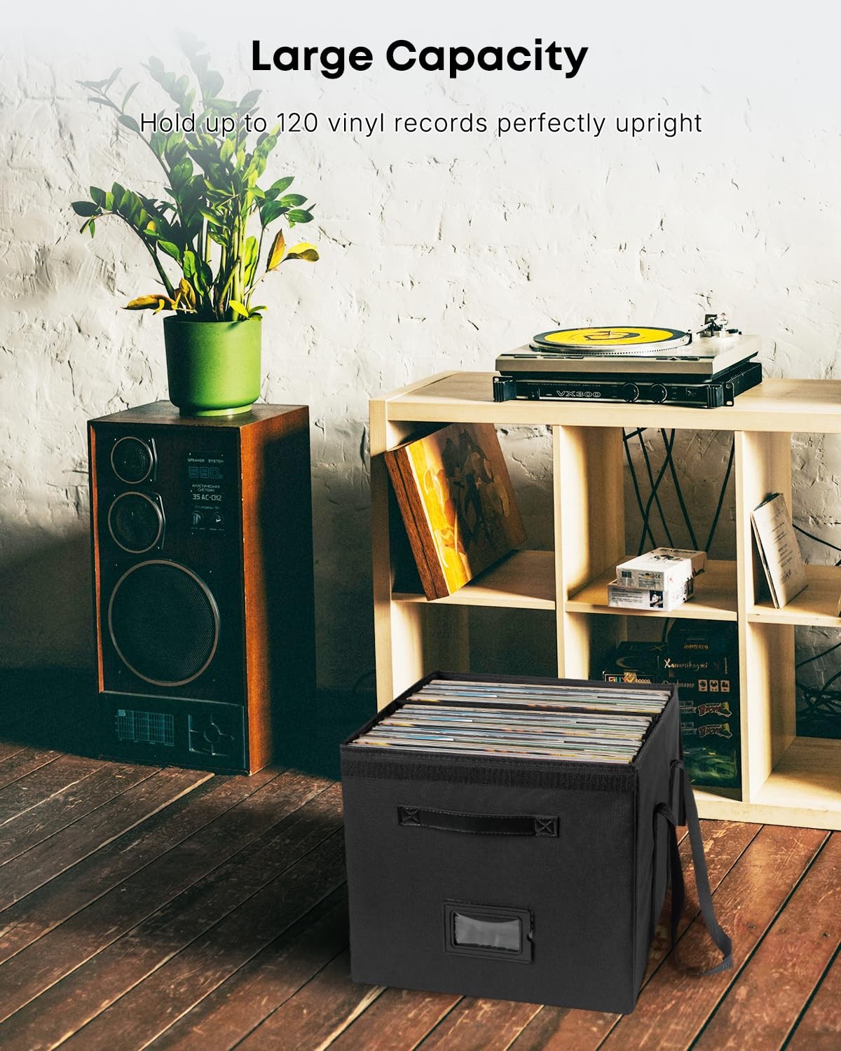 Uniclife Vinyl Record Storage Box, Collapsible LP 1 Pack, Black