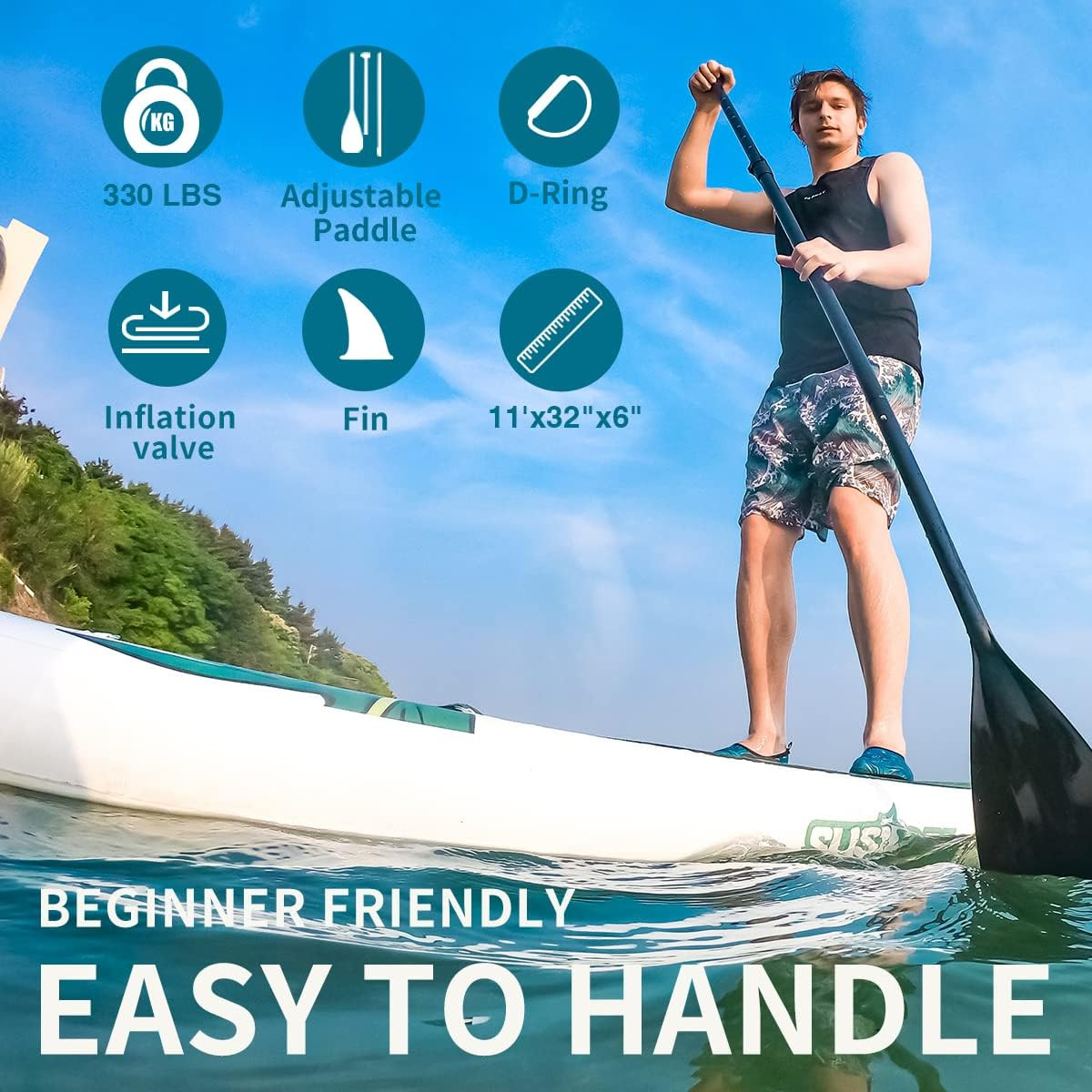 Inflatable Stand up Paddle Board, 11Ft 10‘6“ Paddle Board for Adults & Youth, Du