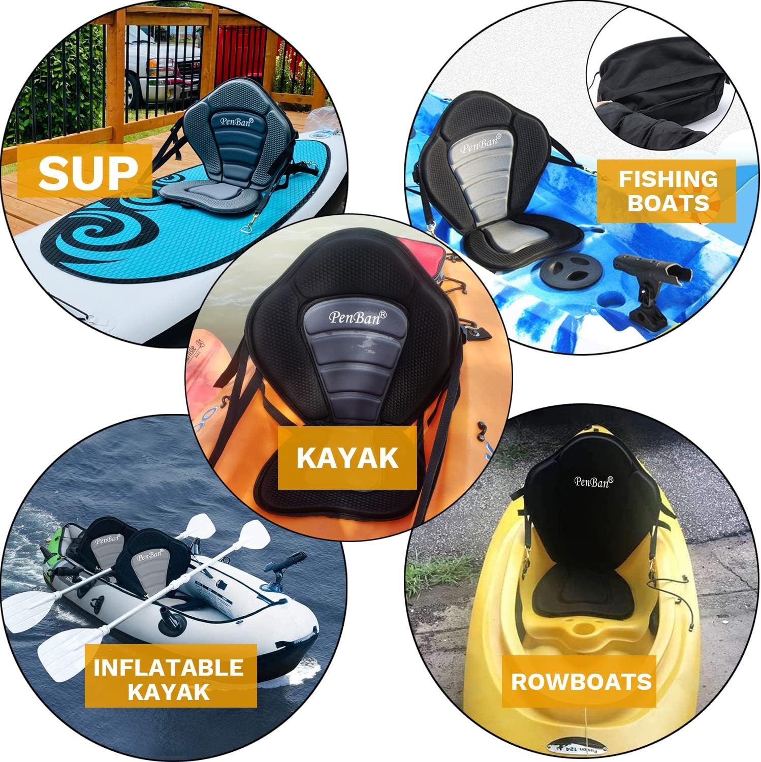 Universal Deluxe Kayak Seat Cushion with Storage Standard 1 Pack Black/Gray