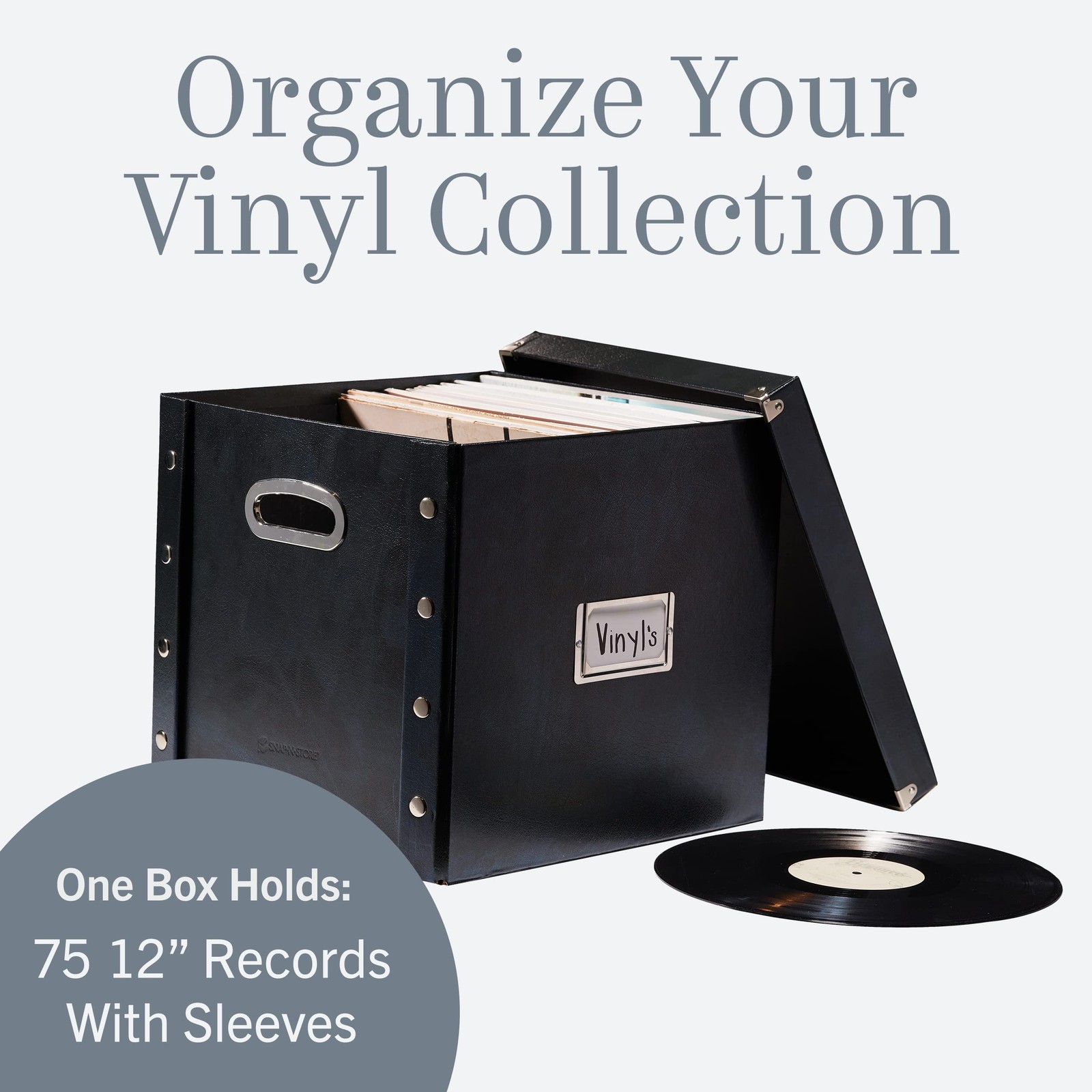 Vinyl Record Storage Box – 12″ – 1 Pack- Crate Holds up – 1 Pack, Black