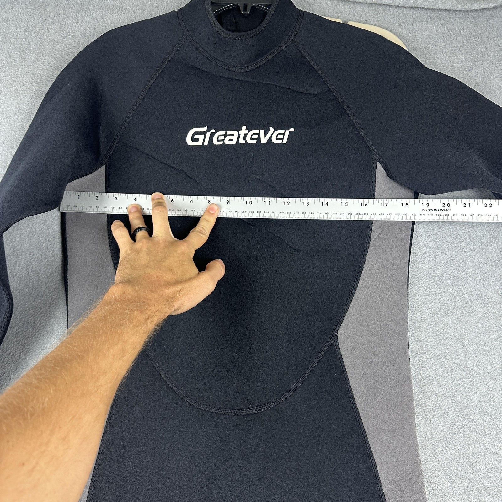 Greatever Full Wetsuit Mens XL Black Gray Back Zip Surf Dive Suit Neoprene Beach