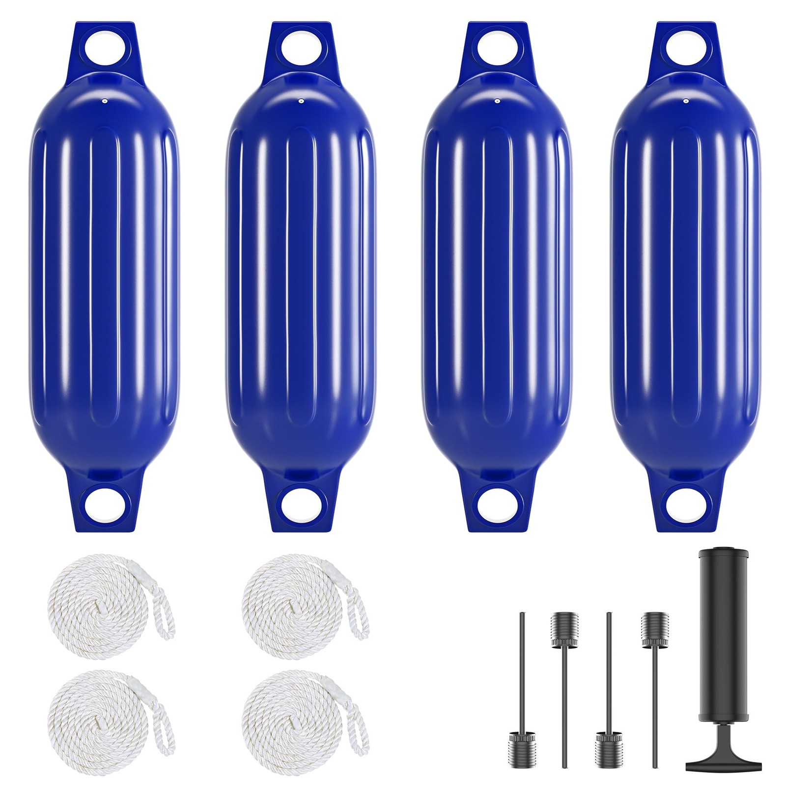 Boat Fenders 2-4 Pack Inflatable Ribbed Marine Bumpers, Twin Eye Design with …