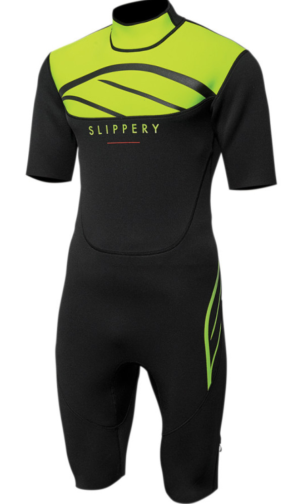 SLIPPERY BREAKER SPRING WETSUIT 3/4 ZIPPER 2mm NEOPRENE BLACK/LIME MEN’S MEDIUM