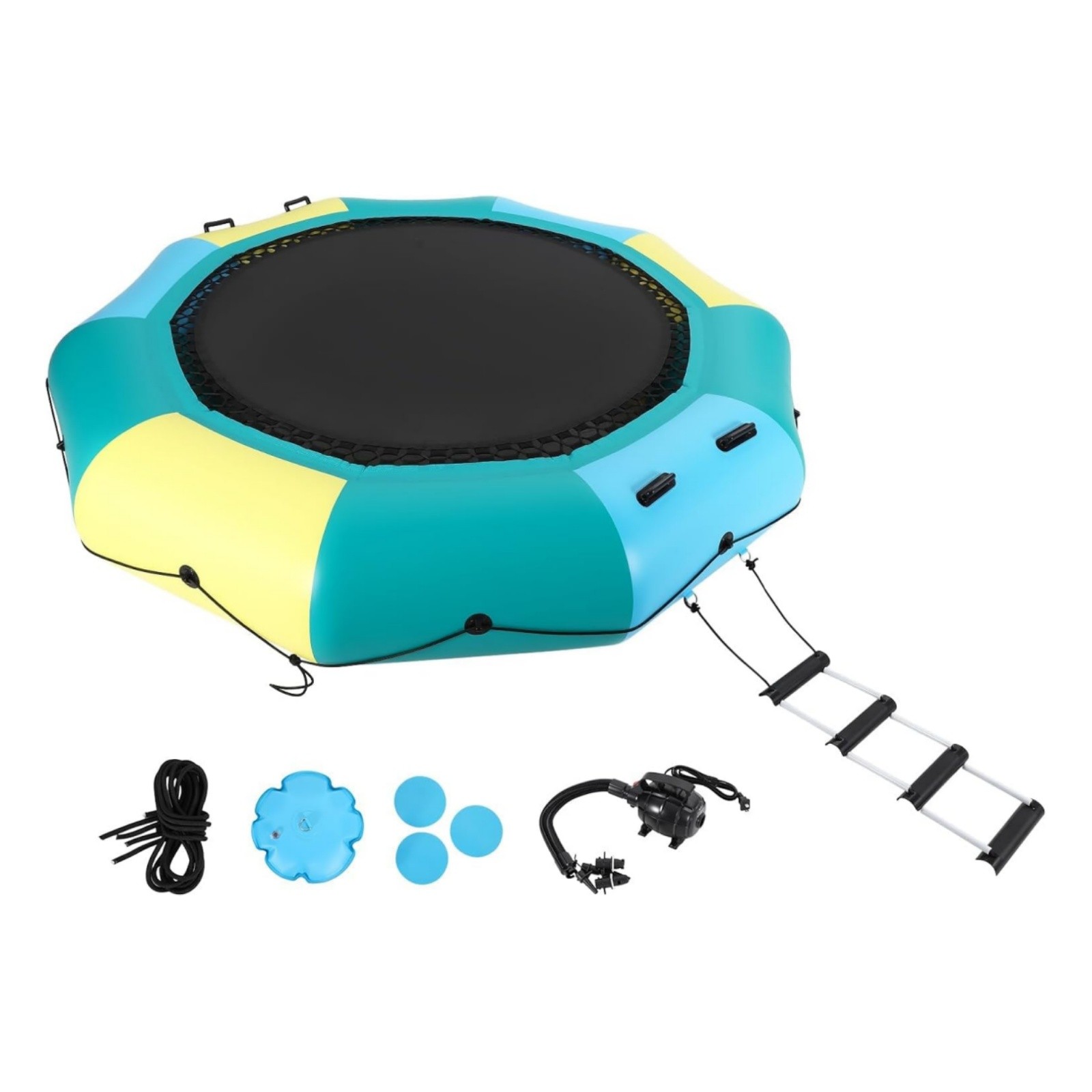 10FT Inflatable Water Trampoline 408LBS Floating Bounce with Pump and Ladder Kit