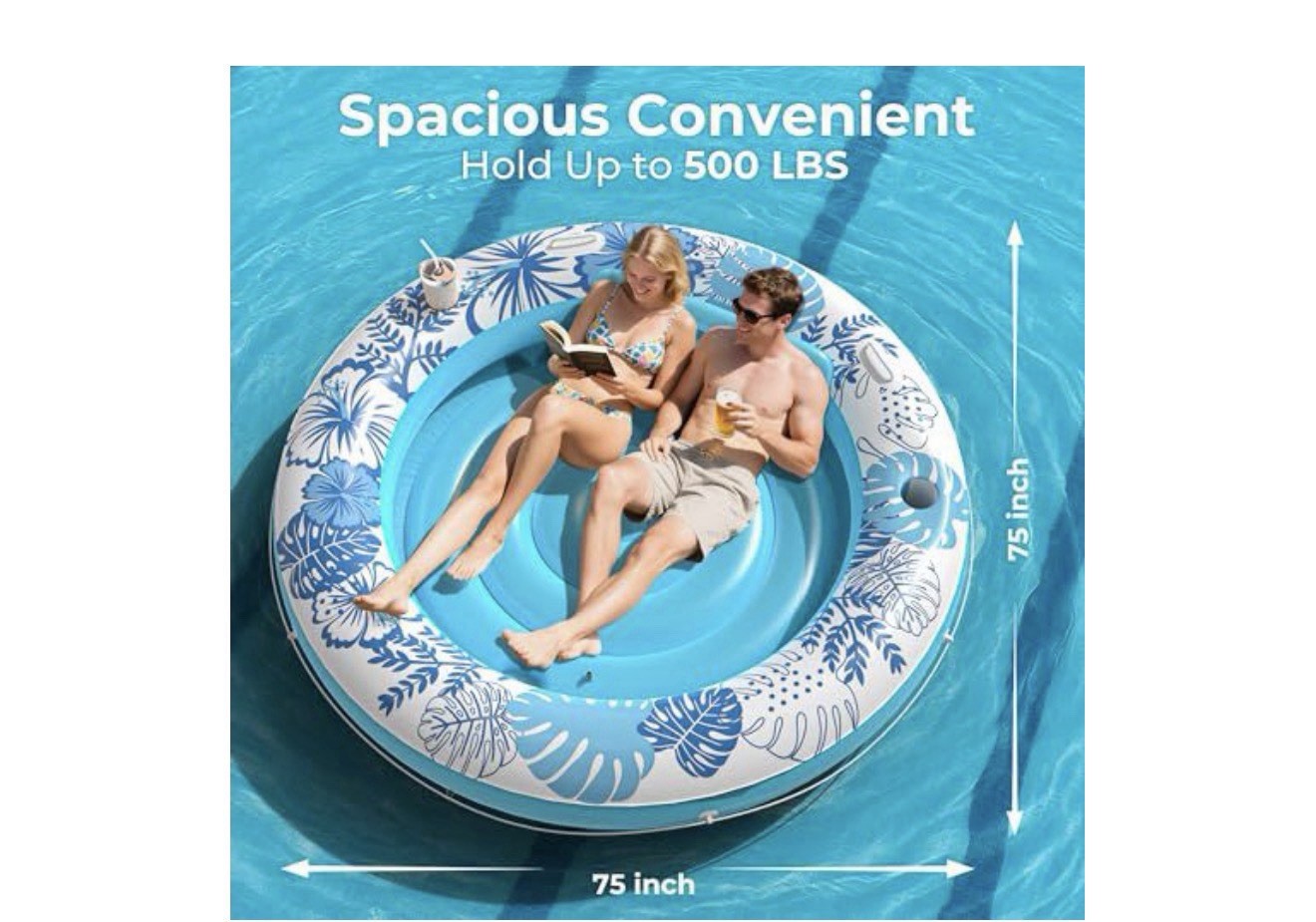 Luxury Tanning Pool (Round) Inflatable Float w/ Pillow 75×75 in Age 3+ 500 lb