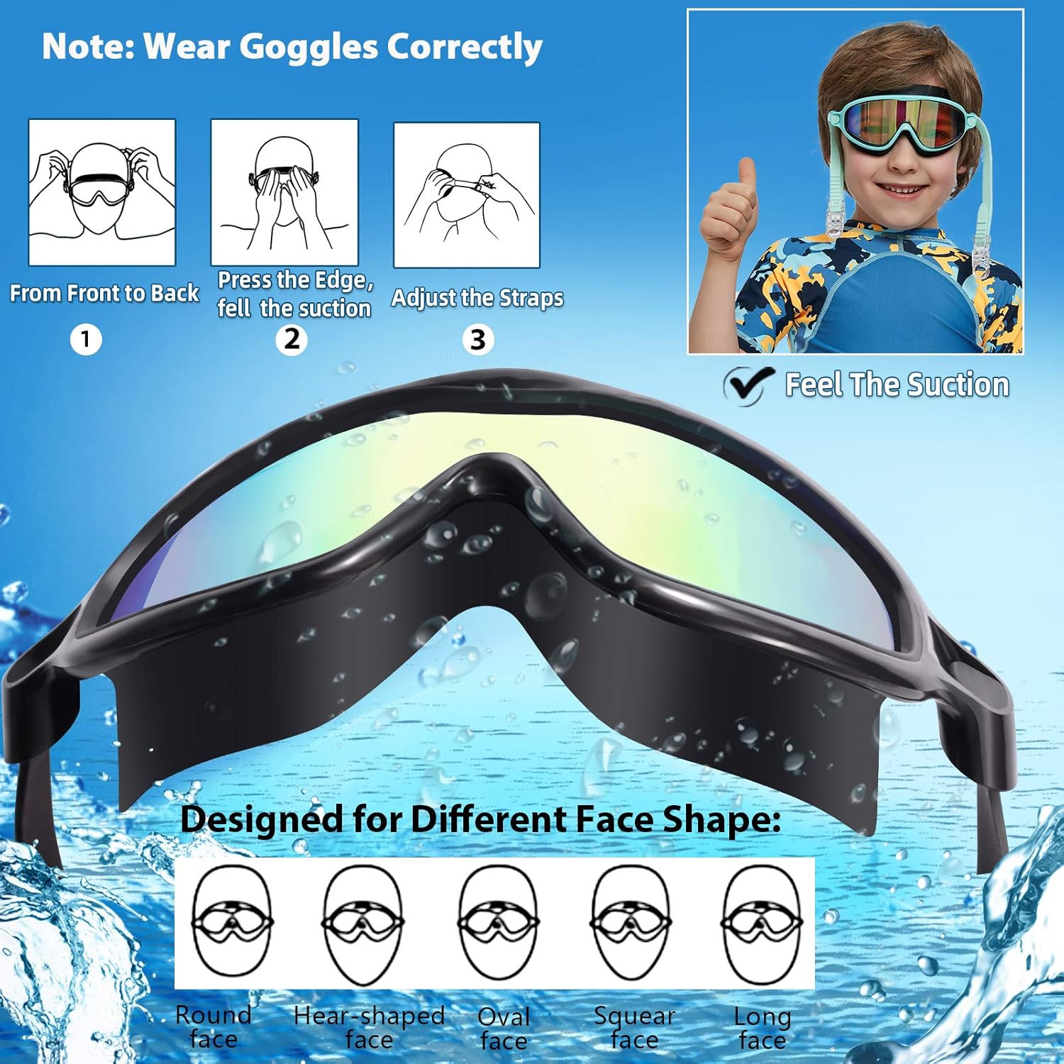 Seago Swim Goggles 2 Pack Anti-Fog Anti-Uv Wide View Swimming Goggles for Kids 3