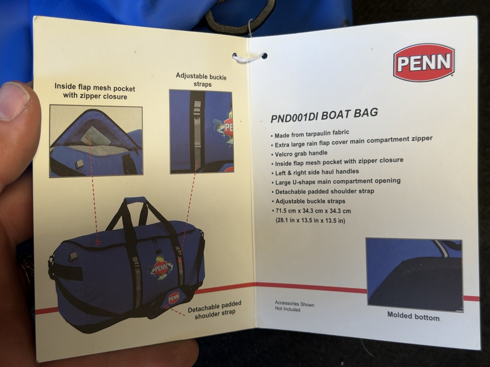 Penn XL Boat Fishing Tackle Bag Blue PND001DI-BLU 28.1”, Brand New w/ Tags