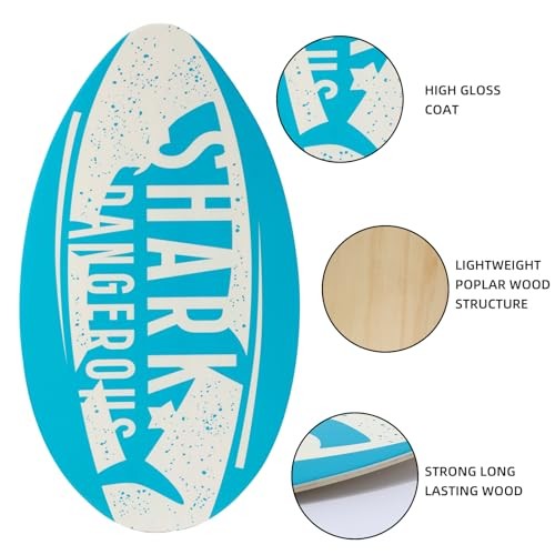 Skimboard 35 Inch Skim Boards for Beach Adults ＆ Kids, High Gloss Blue shark