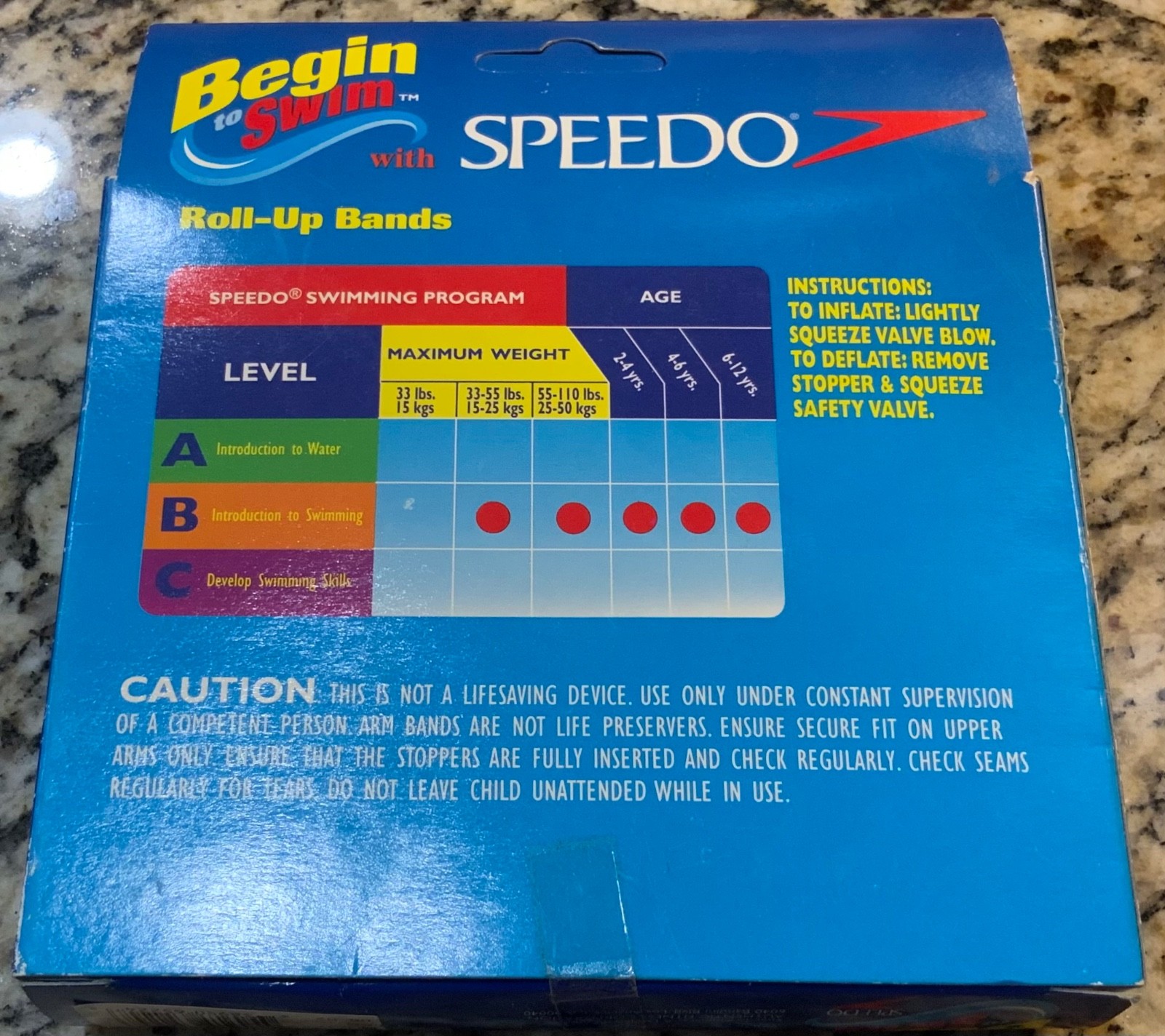 Speedo Begin To Swim Roll-Up Arm Bands Ages 2 to 12 Max Weight 110 Lbs NIP New