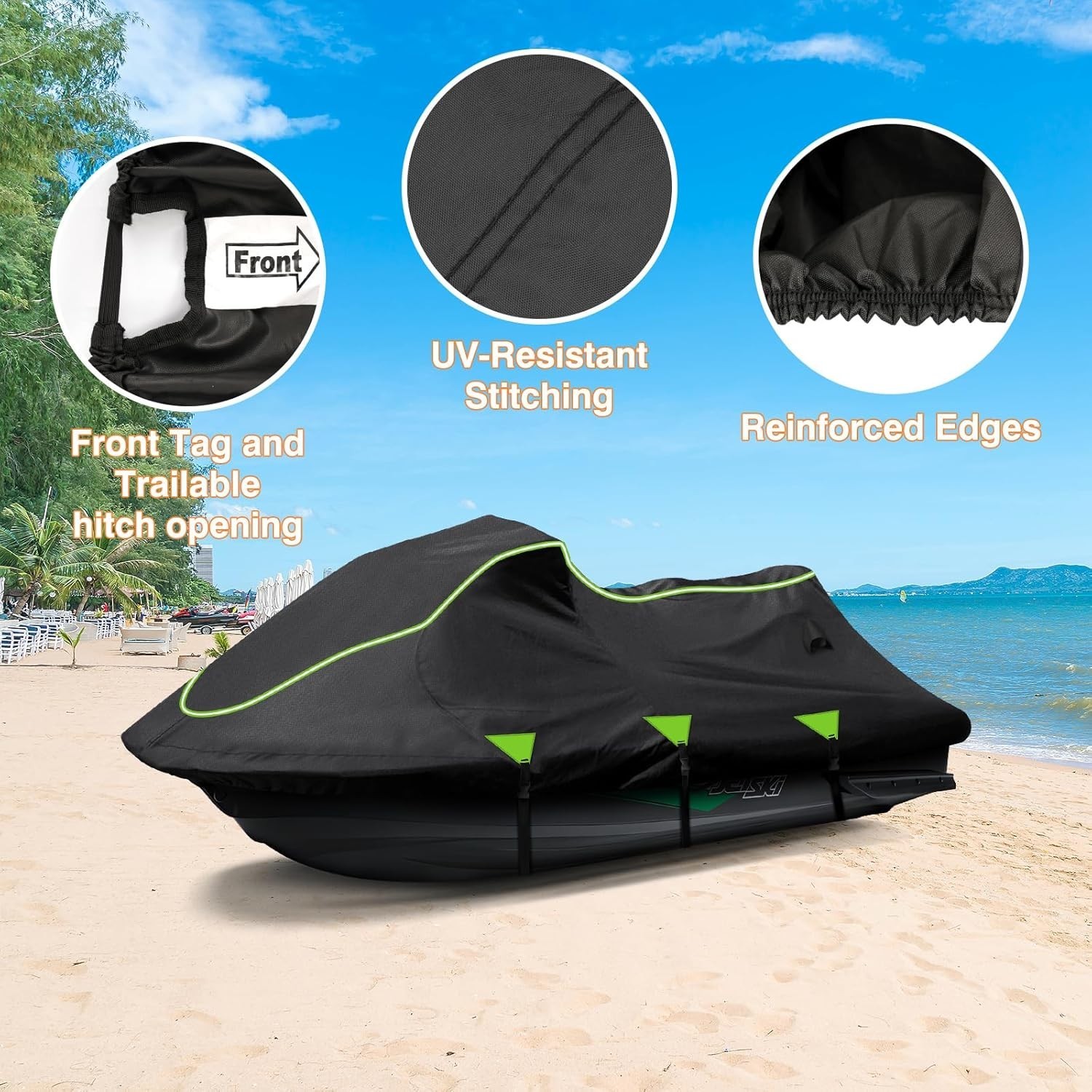 Jet Ski Cover, 120″-135″ 1or 3-Seater Watercrafts, Compatible M (120-135”)