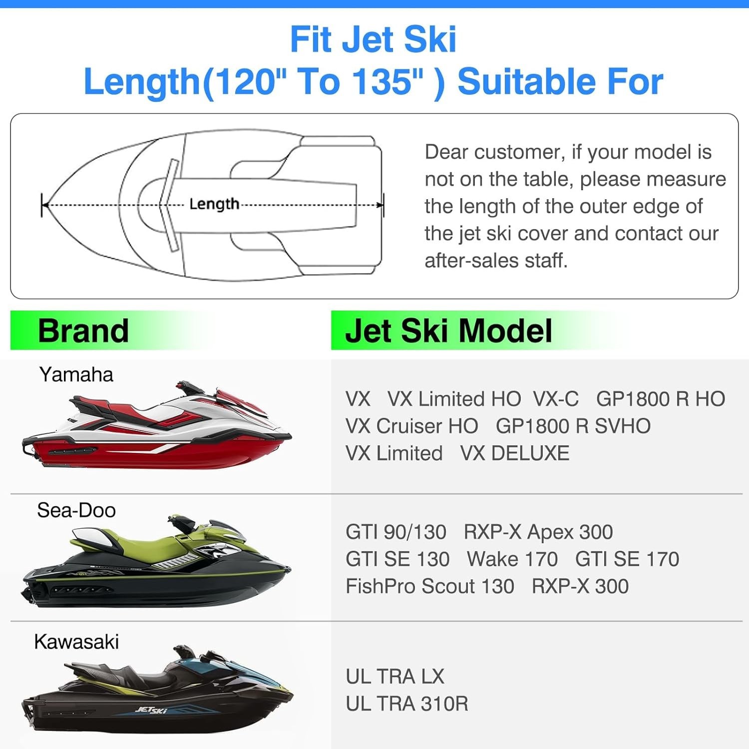 Jet Ski Cover, 120″-135″ 1or 3-Seater Watercrafts, Compatible M (120-135”)