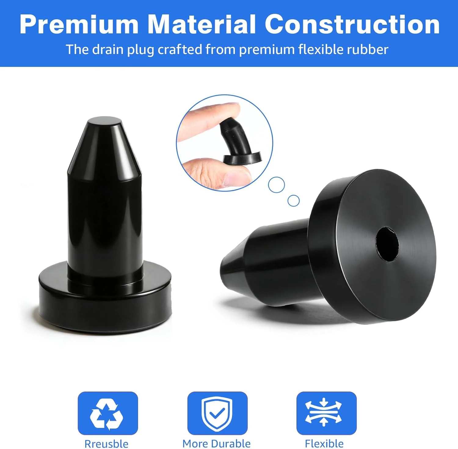 4Pcs 1/2 Inch Kayak Drain Plug, Push-in Premium Rubber Scupper Plugs for Pelican