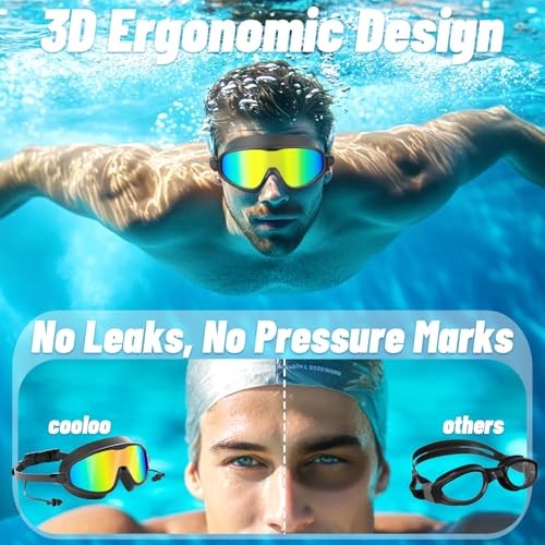 Swim Goggles 2 Pack, Wide View No 3-black/Silver Mirrored & Rainbow Lens