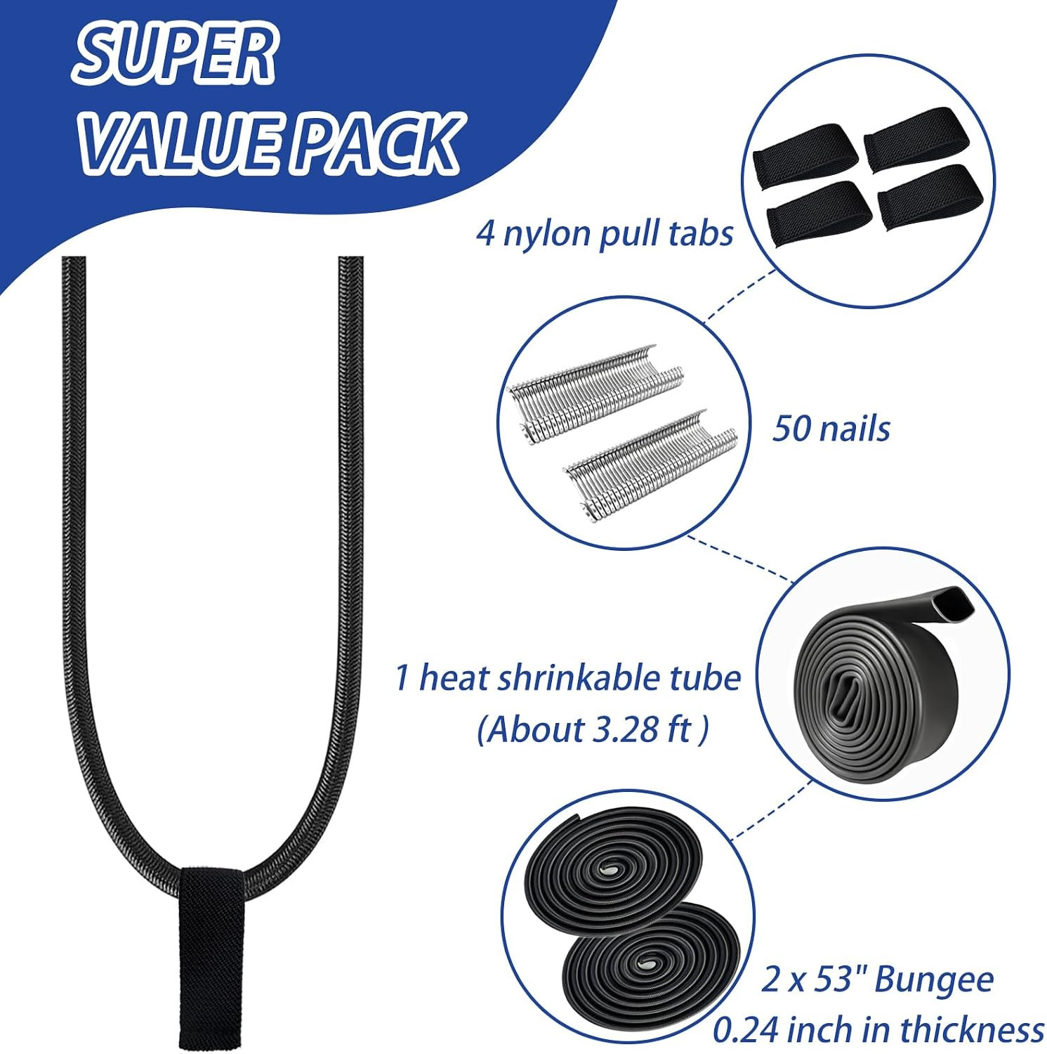 2 Pcs Replacement Wakeboard Tower Rack Bungee Cord Strap with Pull Tab
