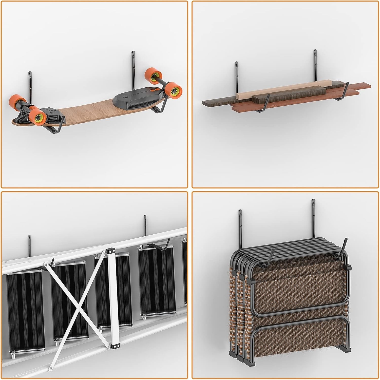 Kayak Wall Mount Rack 4-Pack Metal Garage Utility Hanger Paddleboard Ski
