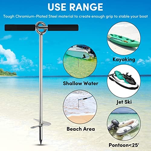 Sand Anchor for Boat, Beach Anchor Boat Sand 18inch Chromium-Plated Steel