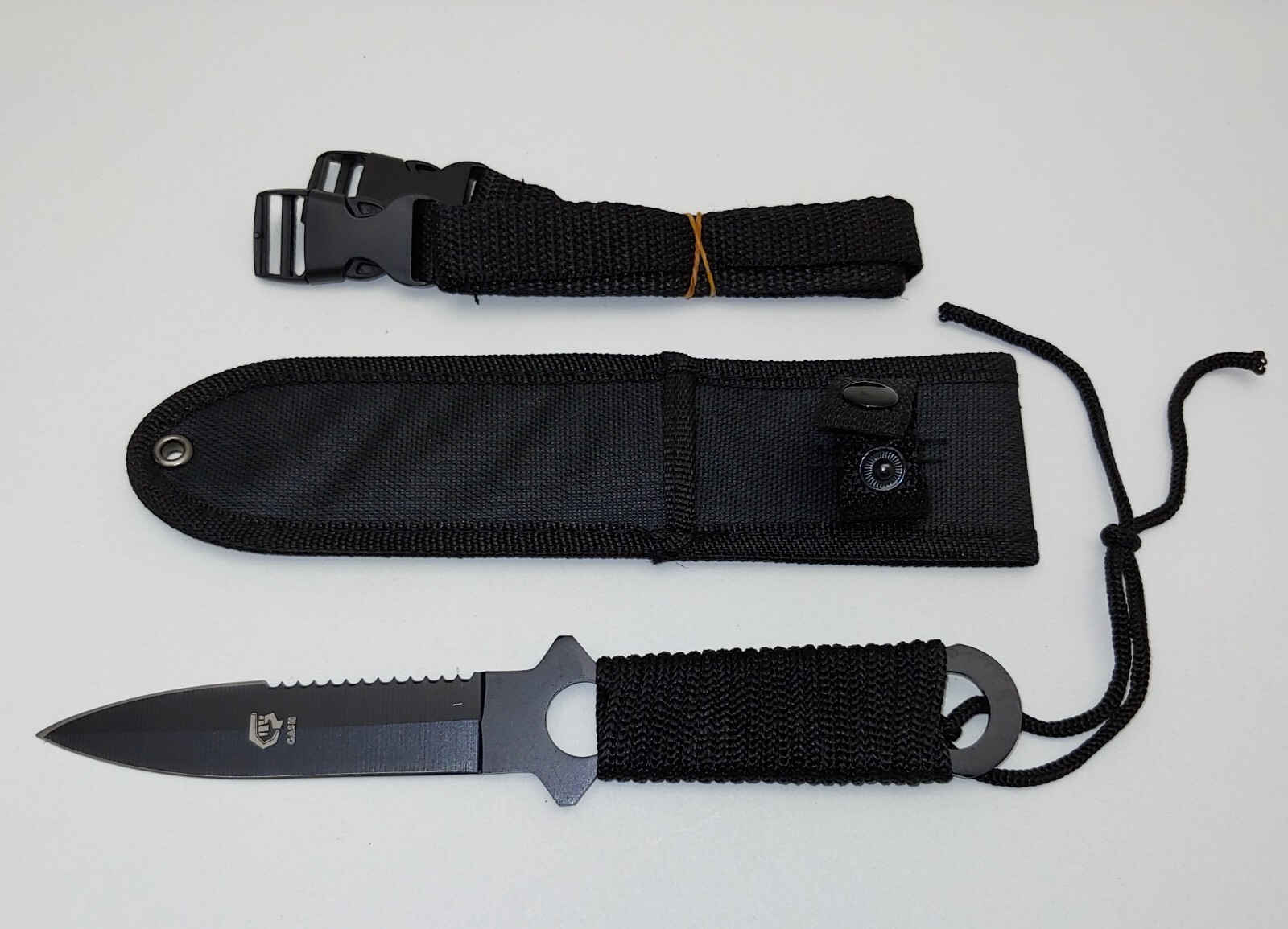 1 Piece Skeleton Diving Knife Nylon Cord Wrapped Handle Leg Straps Sheath Boat 4