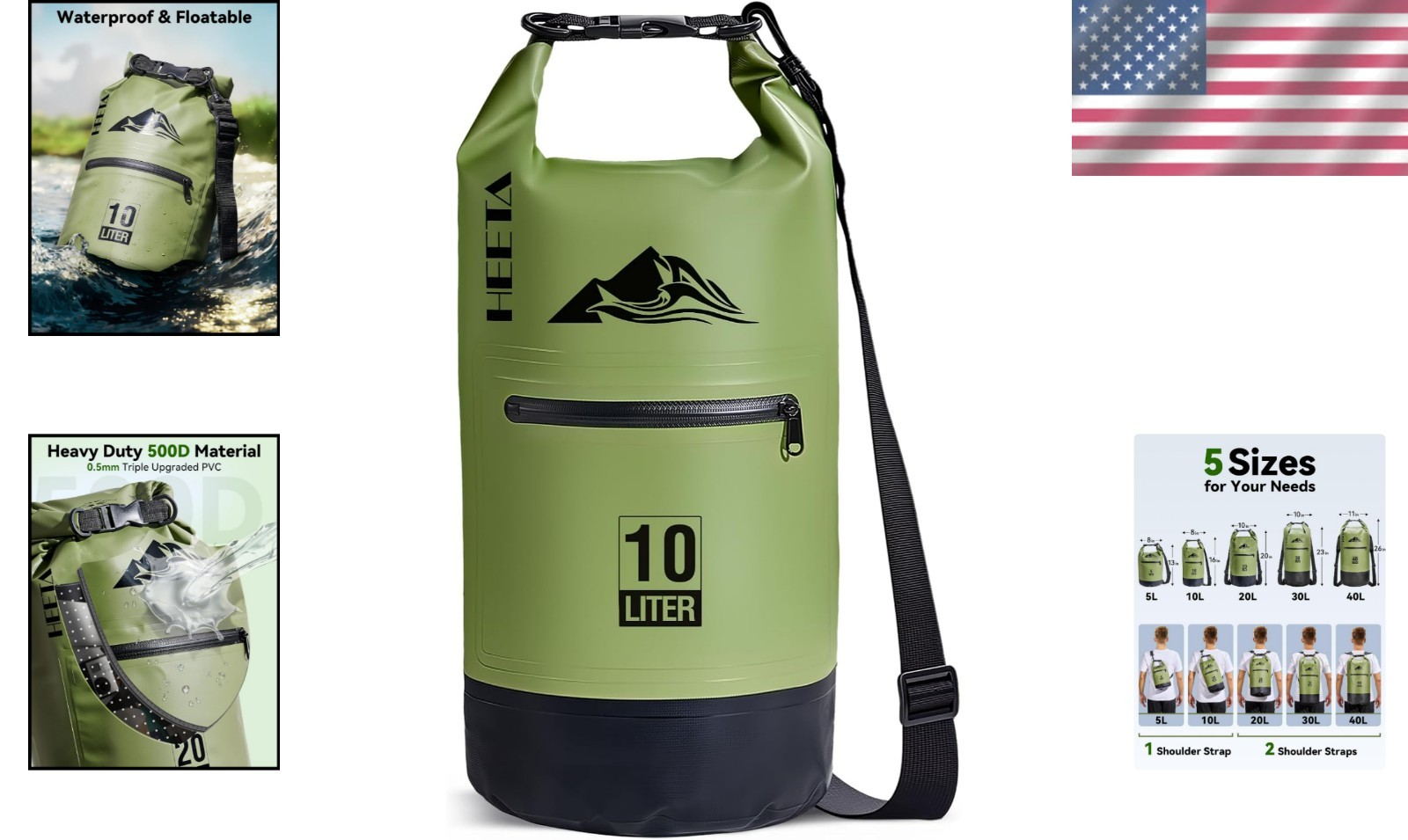 Versatile 10L Waterproof Dry Storage Bag with Zippered Pocket for Adventurers